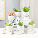 cache pot céramique blanc noir personnage assis contemporain plante succulente minimaliste ornement décoration artisanale
