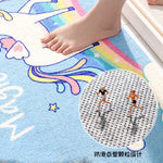 tapis bain licorne arc ciel nuages étoiles adhésif antidérapant bleu rose violet blanc cartoon