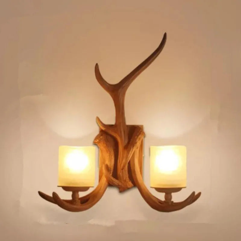 applique murale rustique blanc marron antilope branches naturelle ampoules led chambre salon