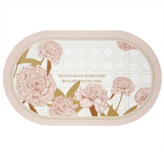 tapis table classique vintage noir blanc marron motif floral roses texte better life résistant