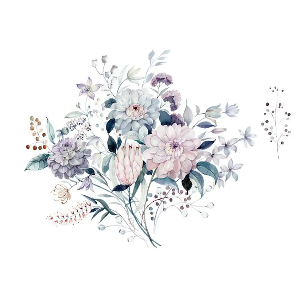 sticker mural aquarelle fleurs plantes moderne salon chambre décoration intérieure opaque