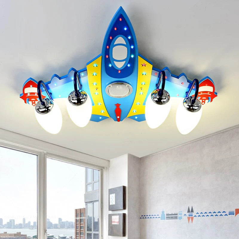 plafonnier led enfant astronautes étoiles fusée moderne bleu rouge jaune blanc clips métalliques ampoules