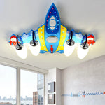 plafonnier led enfant astronautes étoiles fusée moderne bleu rouge jaune blanc clips métalliques ampoules