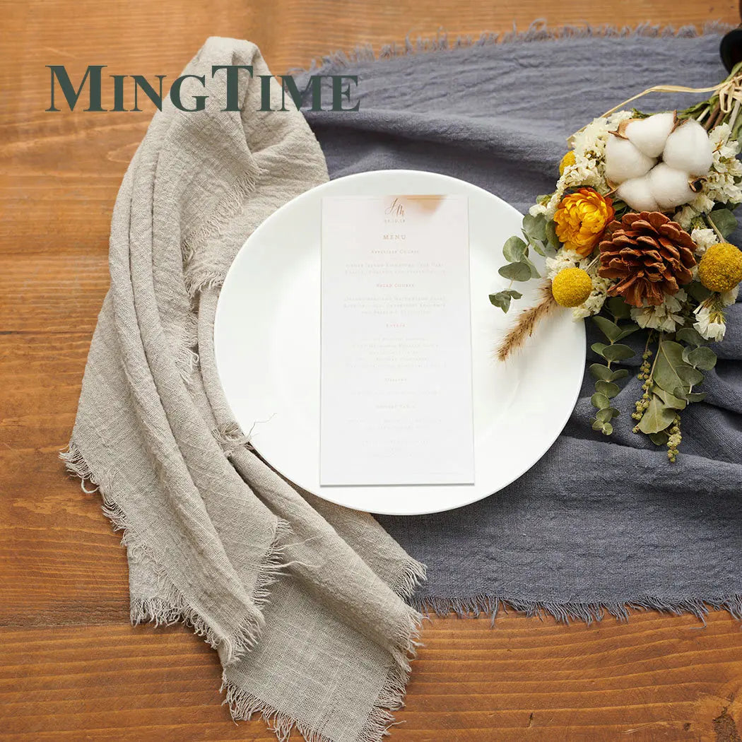 serviette table moderne gris rose pâle franges bord texture rugueuse opacité rustique