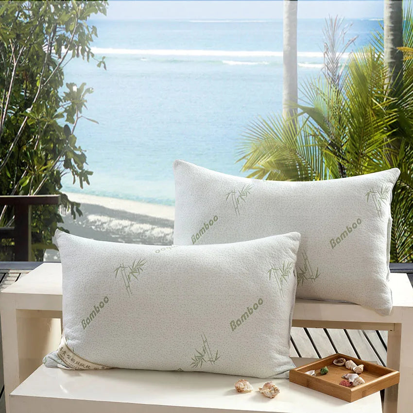 oreiller fibre bambou imprimé blanc mémoire forme rectangulaire antistatique massage cou zipper moderne