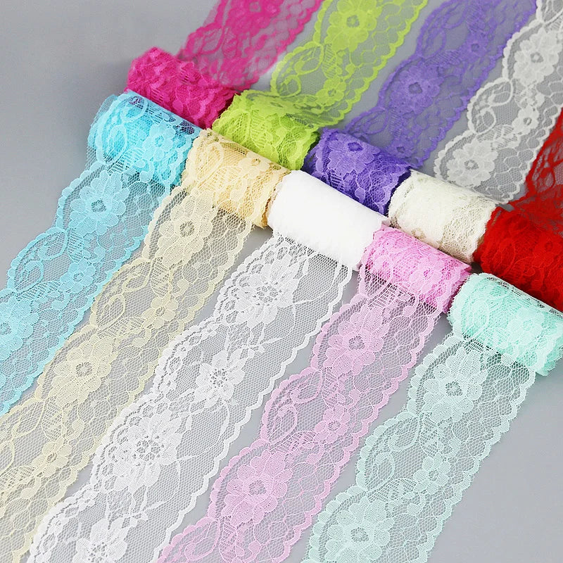 ruban dentelle fleurs bleu rose vert violet classique polyester translucide emballage décorationstituição