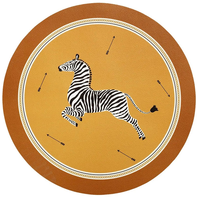 tapis table rond protection anti dérapante pvc respectueux environnement beige marron fleurs stylisées élégant