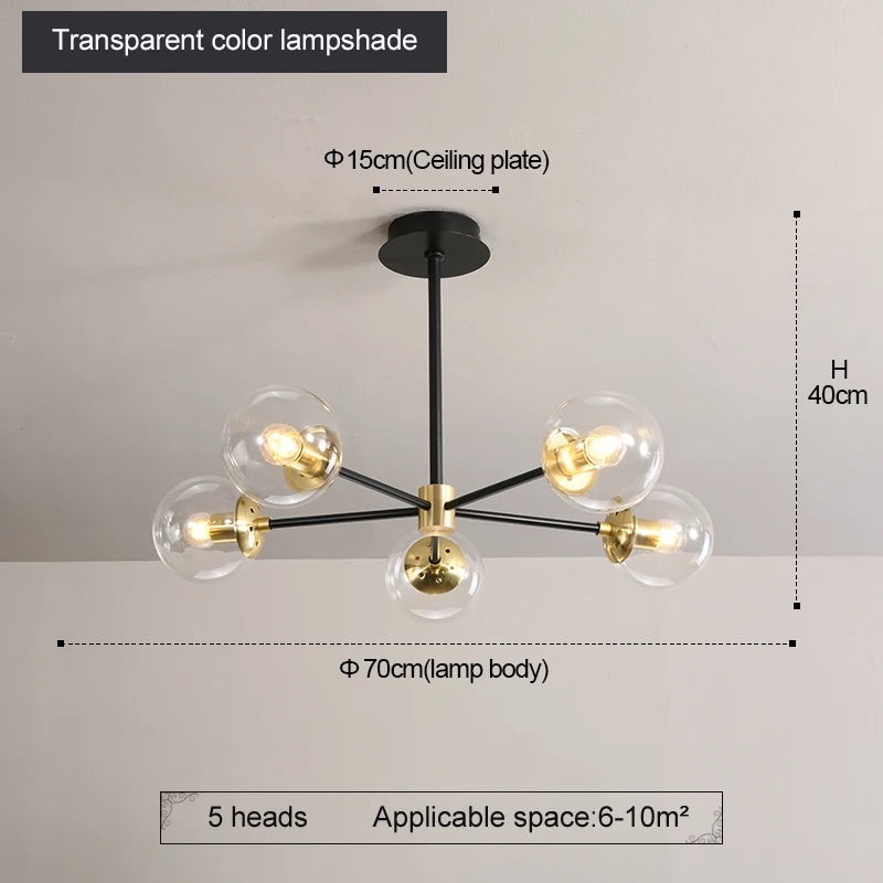 suspension lumineuse moderne boules sphériques translucides noir doré led echangement facile