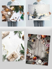 fond photo noël 3d double face sapins enneigés décoration cadeaux papier kraftbranches sapin étoiles