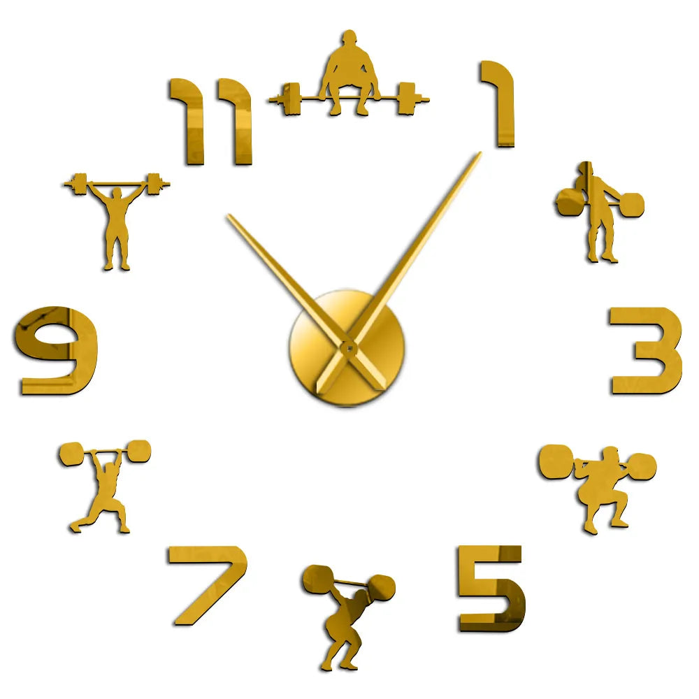 Horloge murale sportive DIY chiffres détachables personnes haltères moderne argentée