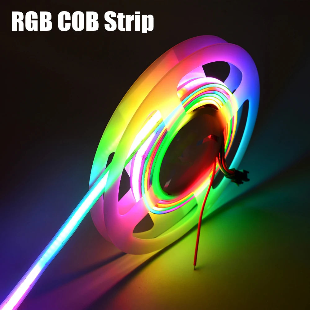 ruban led cob rgb multicolore adhésif moderne ligne lumineuse continue salon 5v 332 leds/m