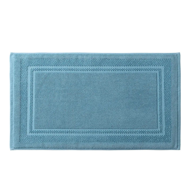 tapis bain coton gris blanc bleu olive bordure brodée absorption rapide antidérapant machine laver