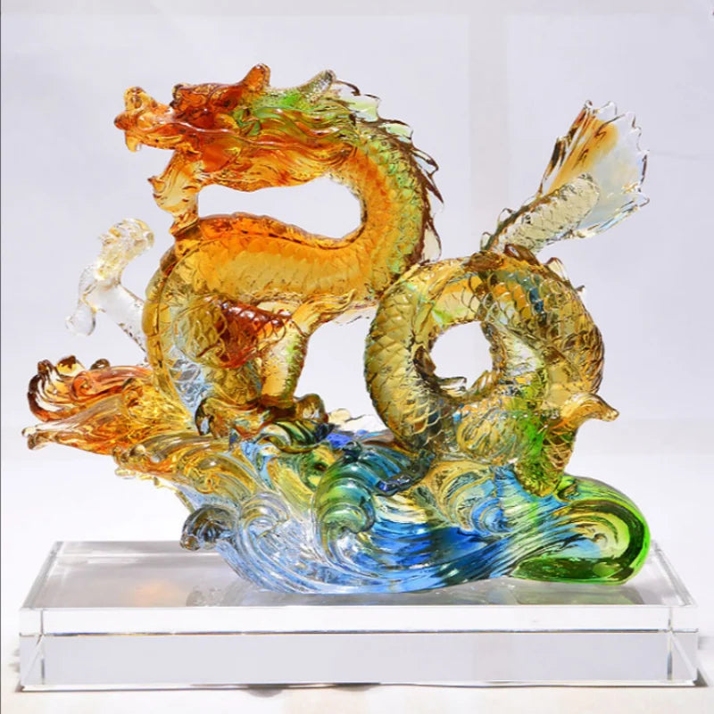 dragon sculpté transparent moderne orange vert bleu rouge décoration cadeau anniversaire lider