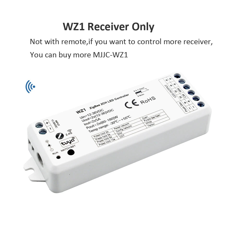 contrôleur led zigbee 2ch noir moderne adhésif télécommande récepteur wz1 led strip