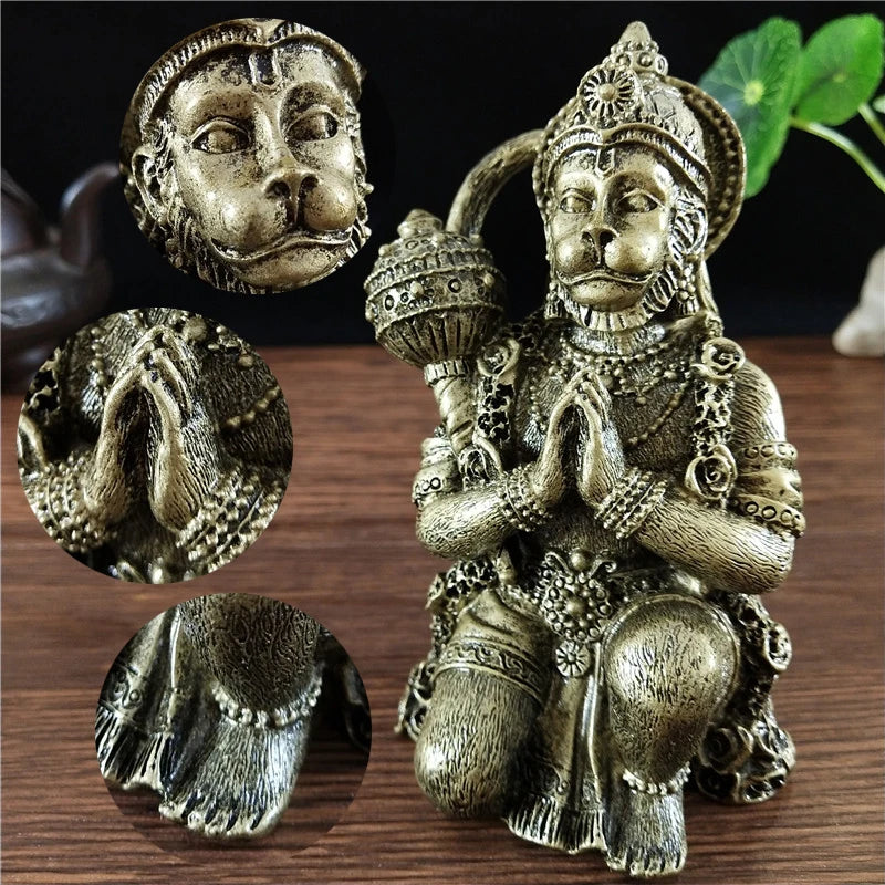 statue hanuman dieu singe bronze details sculptés decoration religieuse traditionnelle hindoue massue ornée
