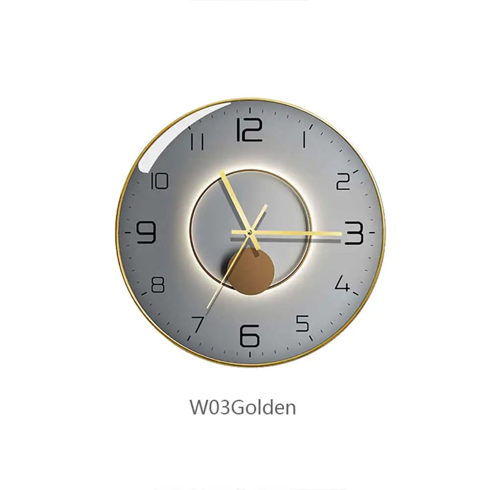 horloge murale moderne abstraite géométrique unique verre transparent aiguille quartz or gris bleu marine