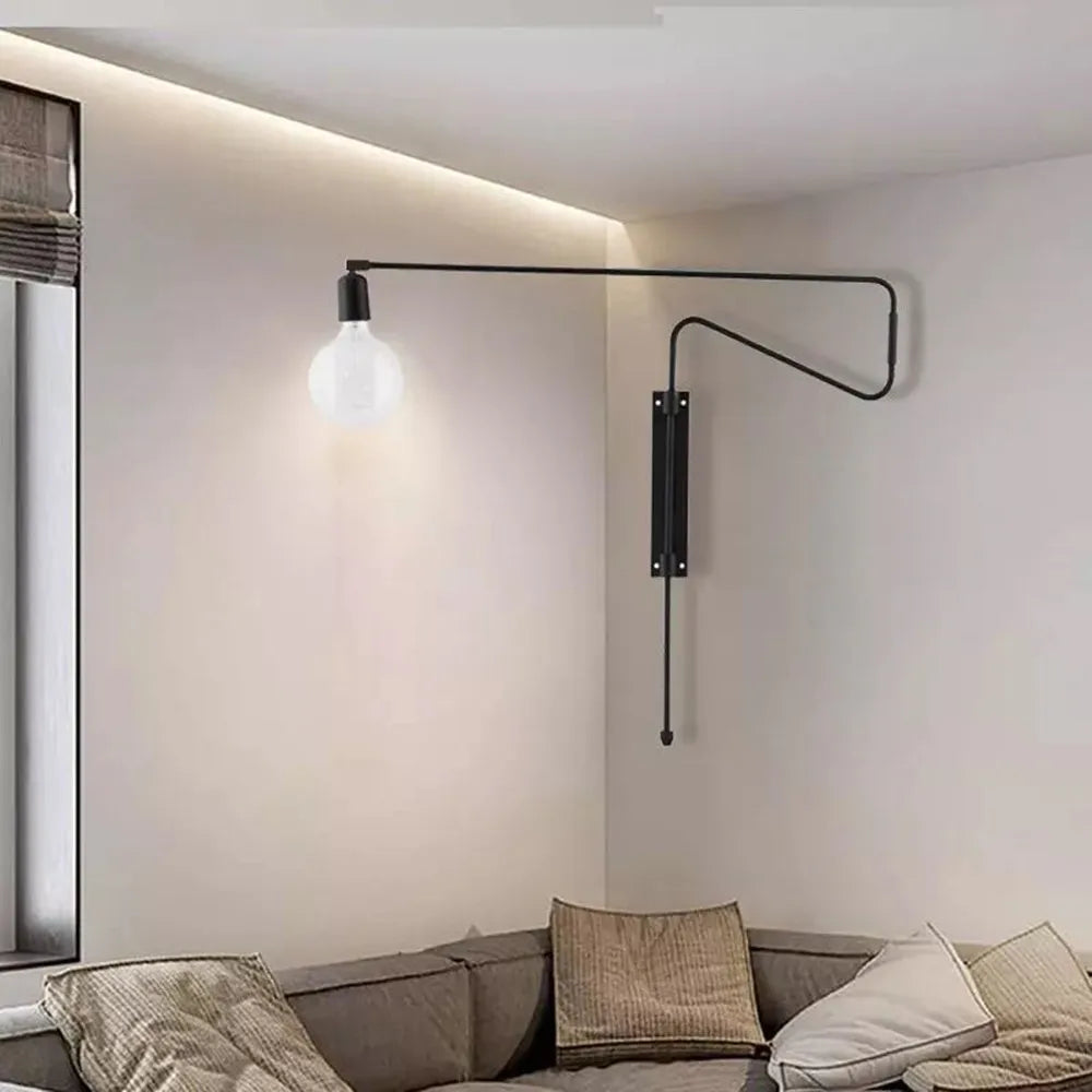 lampe murale articulée bras long noir doré moderne éclairage chambre minimaliste industrielle