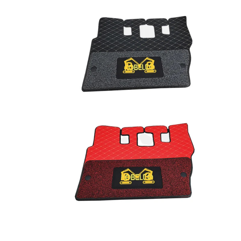 tapis sol noir rouge texturé losange granuleux industriel kobelco vehicule logo