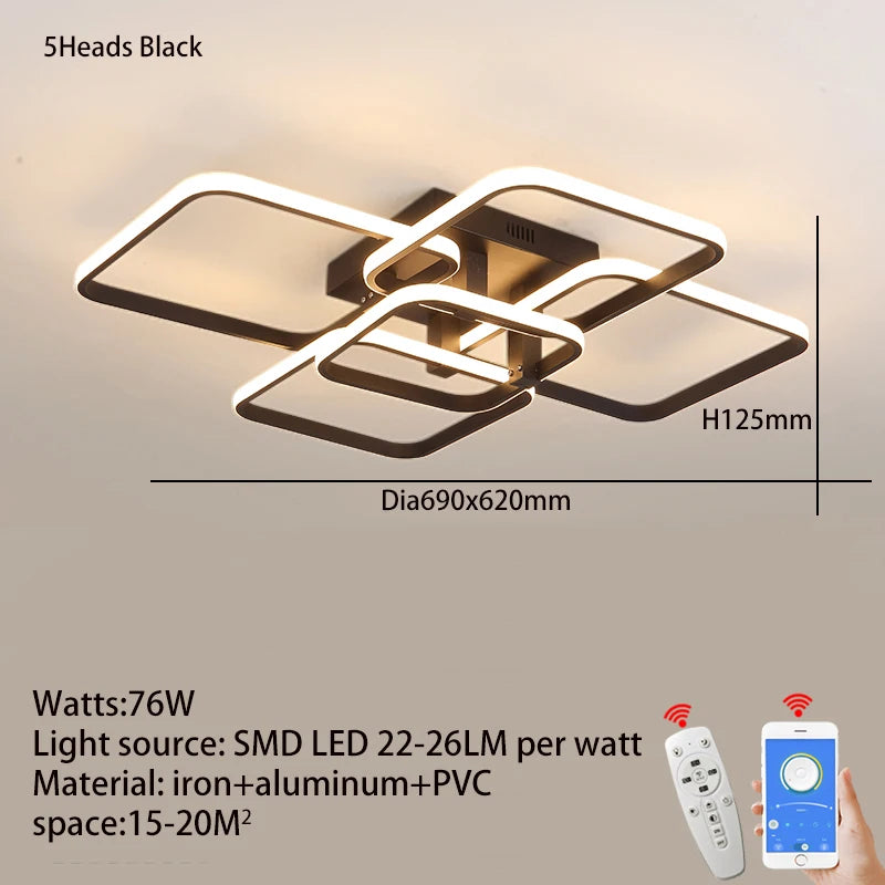 plafonnier moderne blanc noir télécommande lumière dimmable branches aluminium pvcpvc