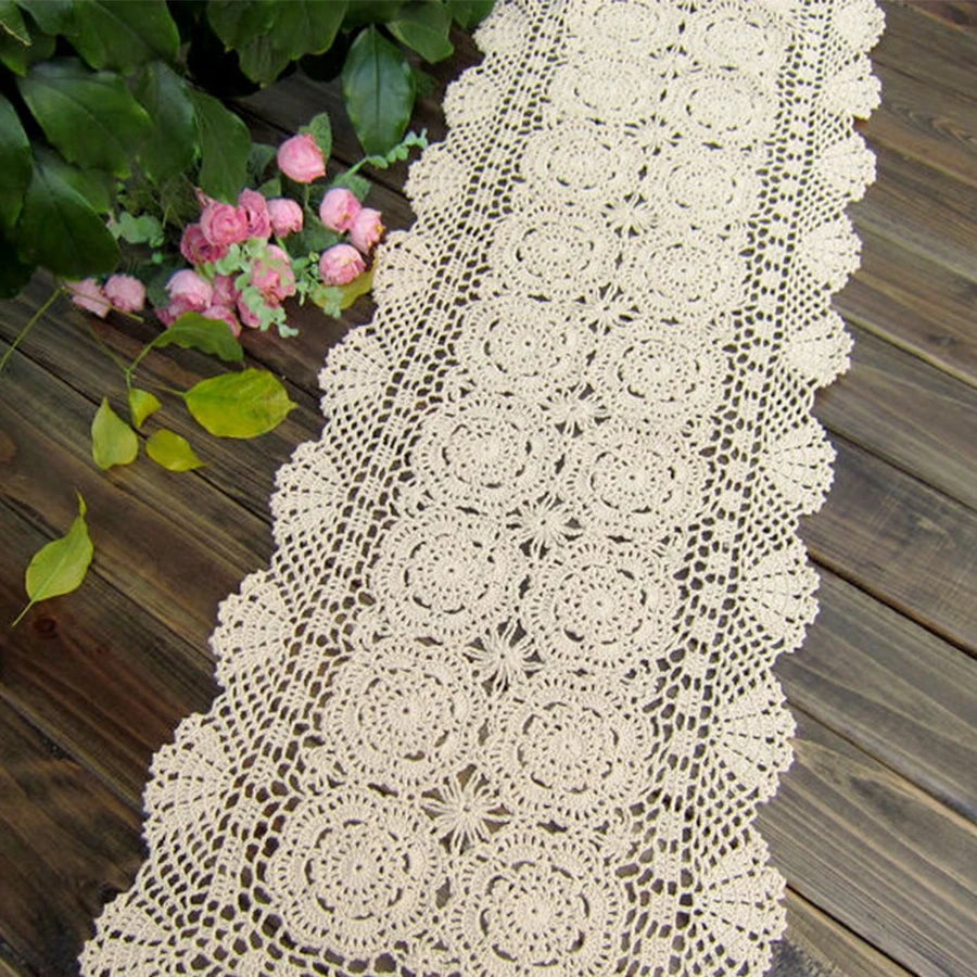 serviette table coton crochetée motifs floraux vintage beige clair réutilisable table manger mariage fête