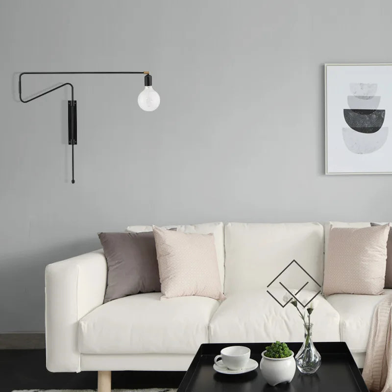 lampe murale articulée bras long noir doré moderne éclairage chambre minimaliste industrielle