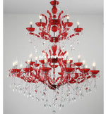 lustre cristal rouge transparent baroque classique encastrée led 105cm haute luminosité