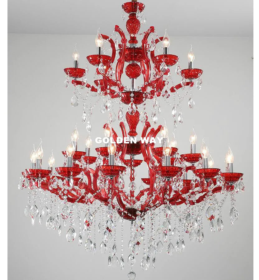 lustre cristal rouge transparent baroque classique encastrée led 105cm haute luminosité