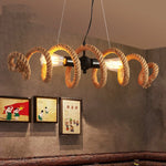 suspension lumineuse industrielle corde tressée marron clair noir filaments led tactile