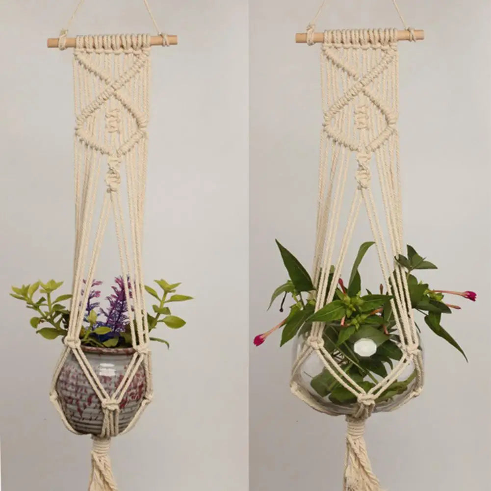 porte plantes suspendus macramé bohème artisanal couleur rouge unique rusticitéintérieurDecoration