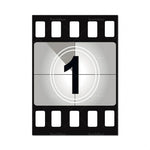 Une image minimaliste représentant un compte à rebours de film avec le chiffre 1 au centre.
