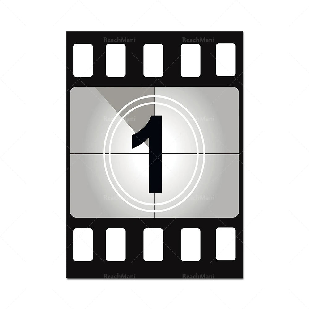 Une image minimaliste représentant un compte à rebours de film avec le chiffre 1 au centre.