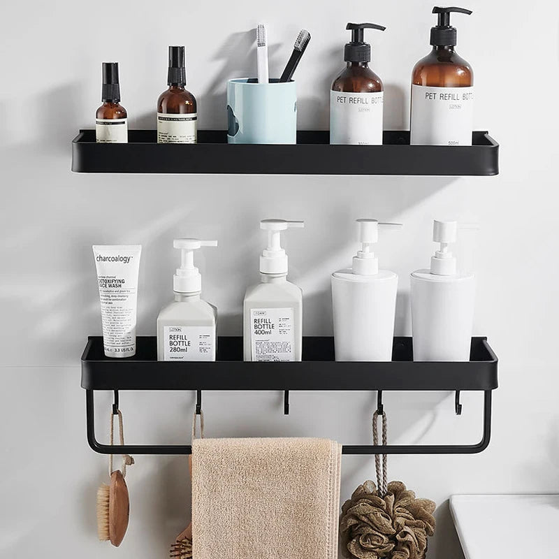 étagère murale salle bain aluminium noir blanc support rangement douche moderne clips fixations