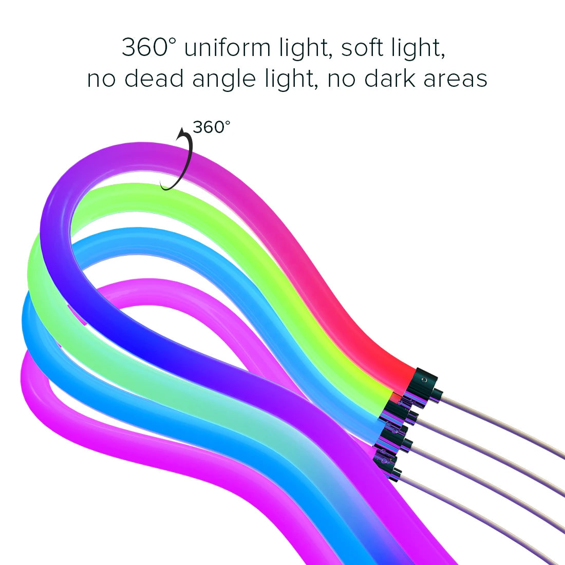 Tube néon LED enroulé autour d'une rambarde de jardin la nuit