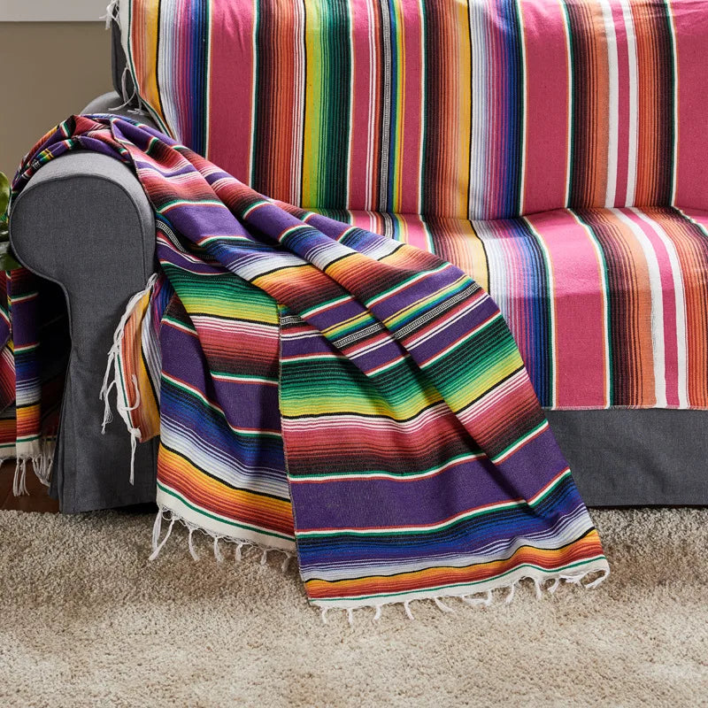 serviette plage multicolore rayures horizontales boho chic grande couverture pique nique voyage maison