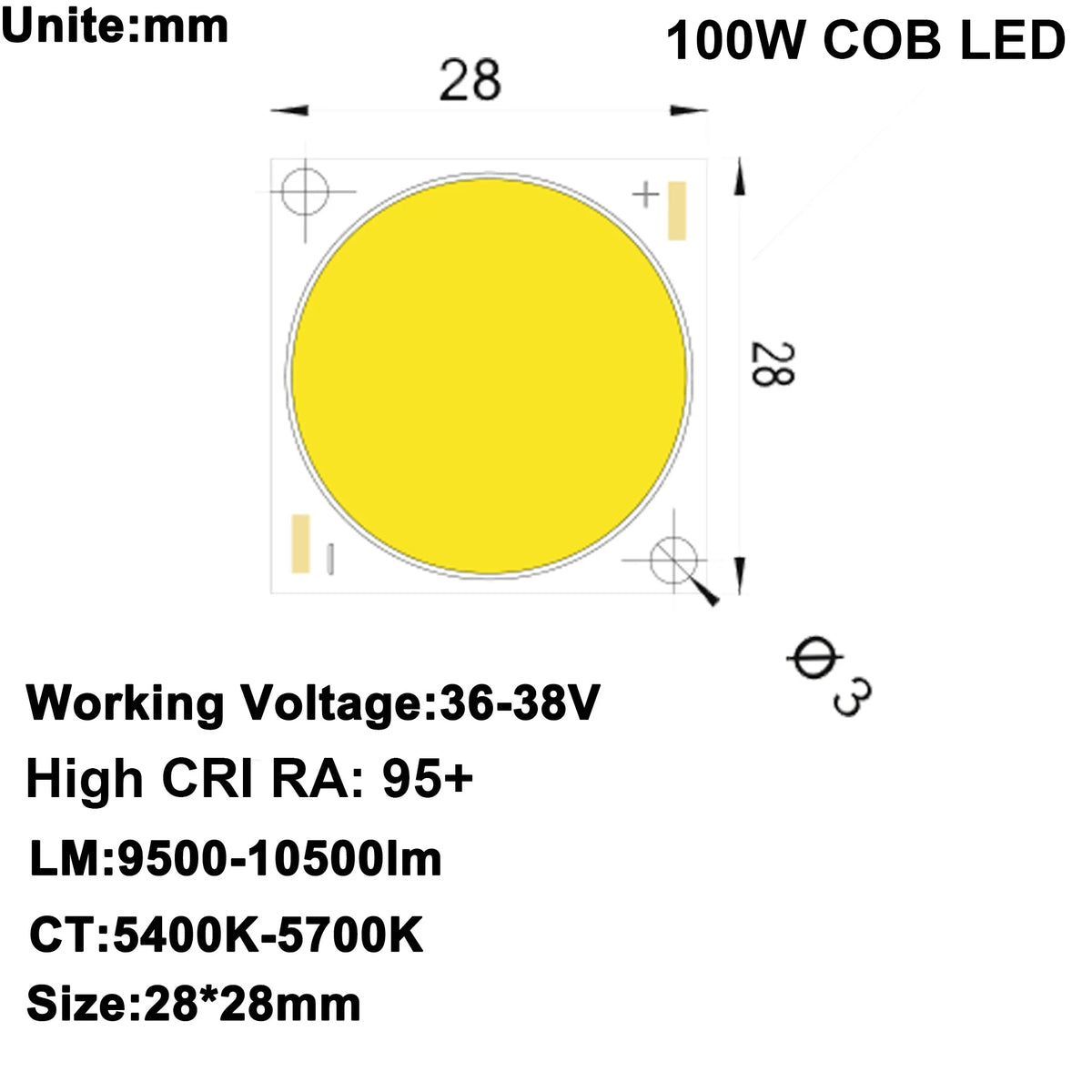 projecteur led jaune moderne 100w 10000lm 24v blanc jour 5600k cee rohs
