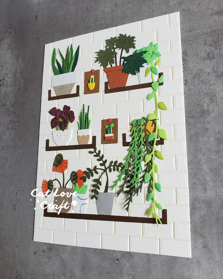 affiche murale plantes motifs brique pots feuilles grilles deco intérieure art