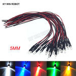 diodes led transparentes opalescentes 5mm ronde lisse 12v 24v fil rouge noir 10 pièces