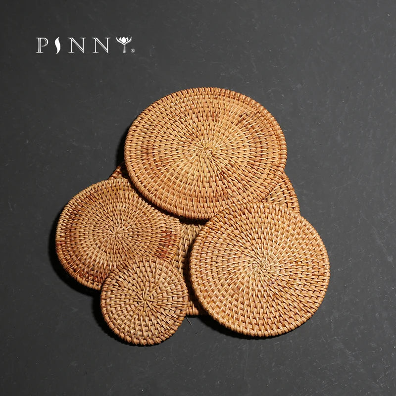coasters bambou tressé marron clair traditionnels opaques thé tasses soucoupes accessoires maison