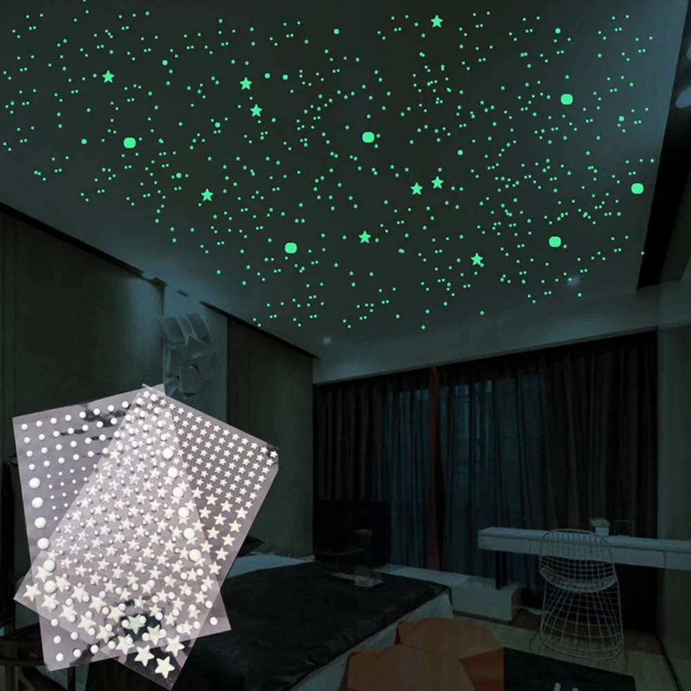 décoration murale enfantine autocollants phosphorescents étoiles lunes planètes fusées vertclair moderne chambre
