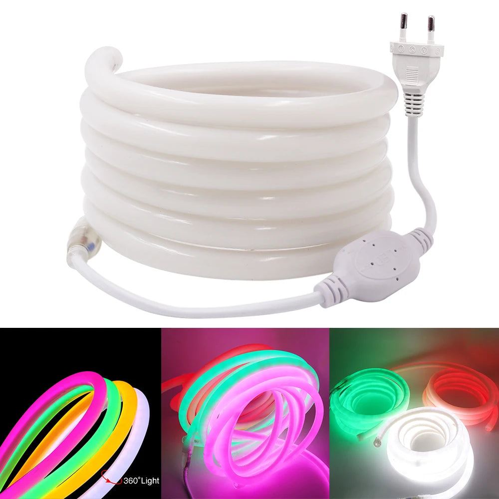 Tube néon LED flexible éclairant une tête de lit moderne