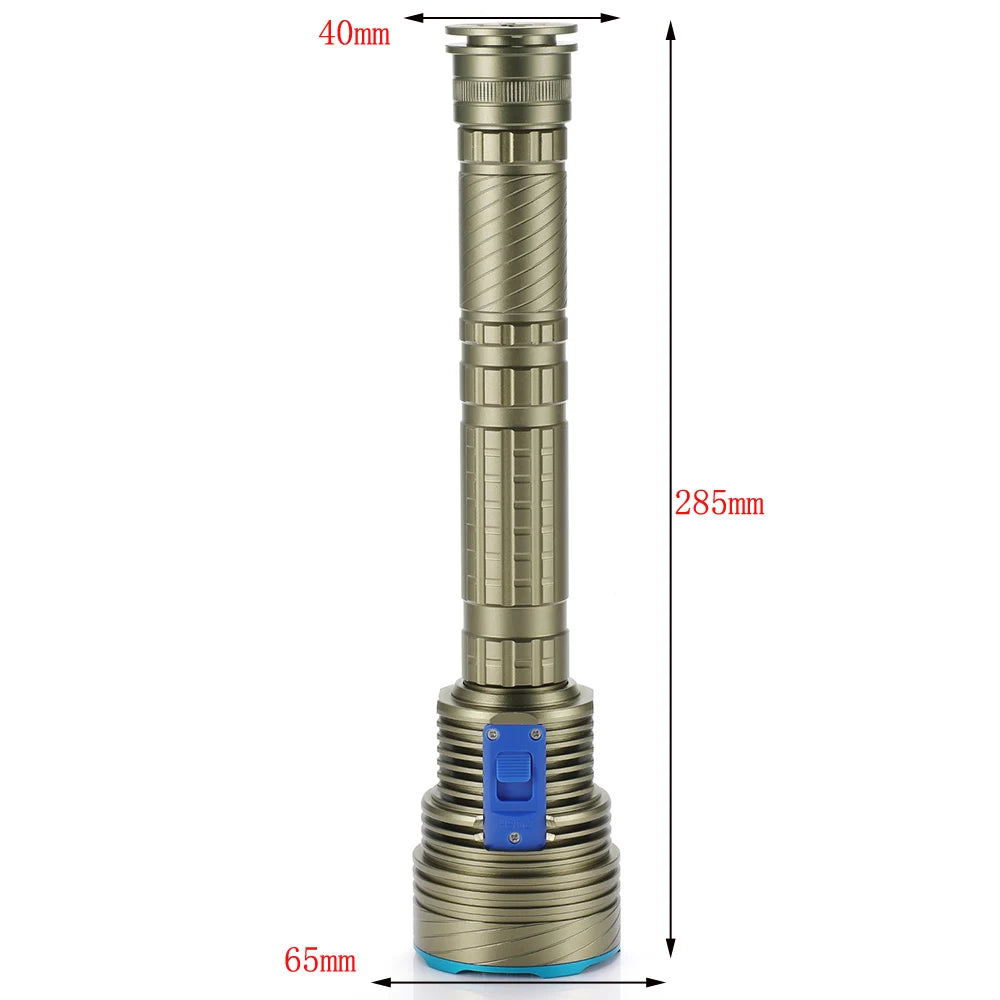 torche plongée rechargeable led dorée bleue rayures horizontales moderne robuste interrupteur bleu 200 500mètres