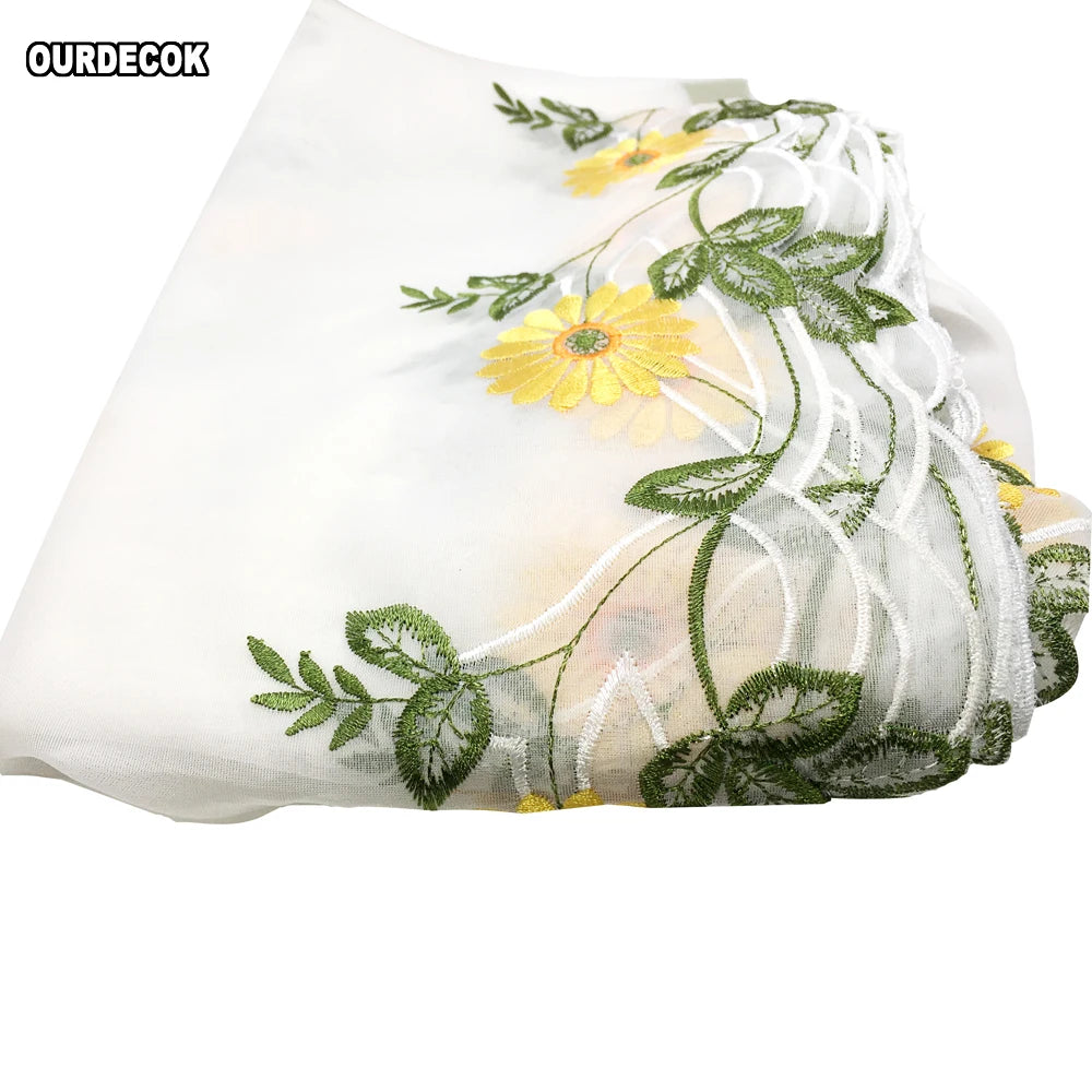 rideau floral transparent brodé fleurs tournesols voile tissu pastoral intérieur décoration fenêtre chambre salon