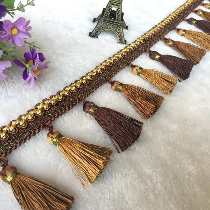 rideau polyester franges couleurs multiples bordure decoratif elegante textile maison