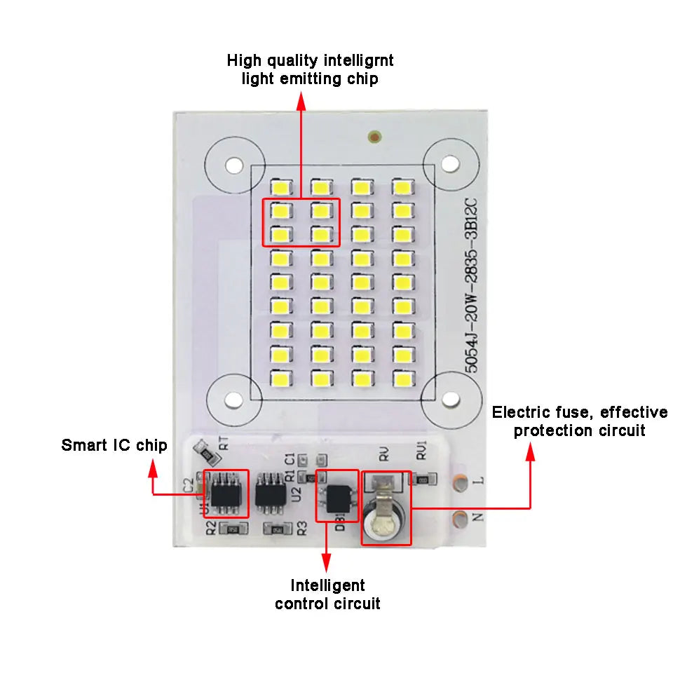 plaque led 100w 150w 20w 30w 50w blanc matrice diodes modernes intelligență circuit control