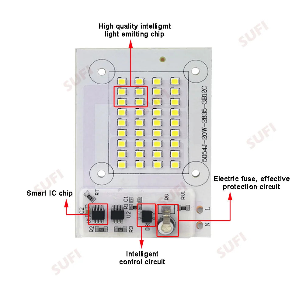 plaque led 100w blanc matrice diodes ic intelligent ac220v moderne technologique