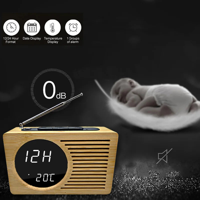 Radio-réveil bambou blanc avec écran LED allumé