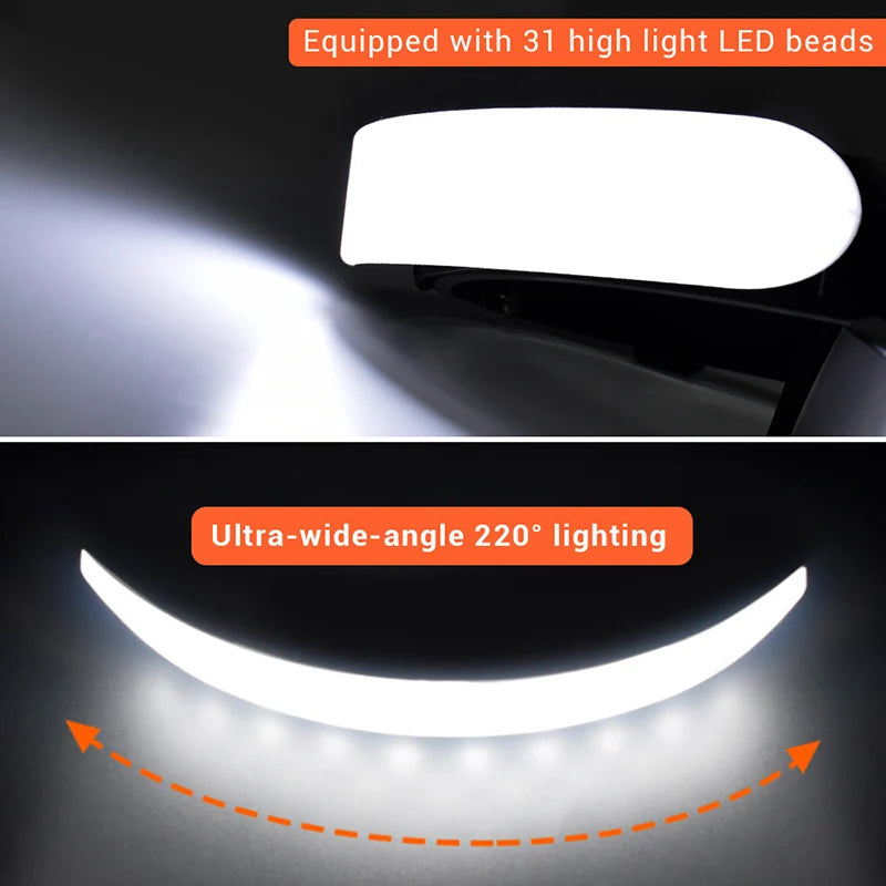 lampe frontale rechargeable led noir blanc angle réglable étanche mode gradation camping pêche chasse