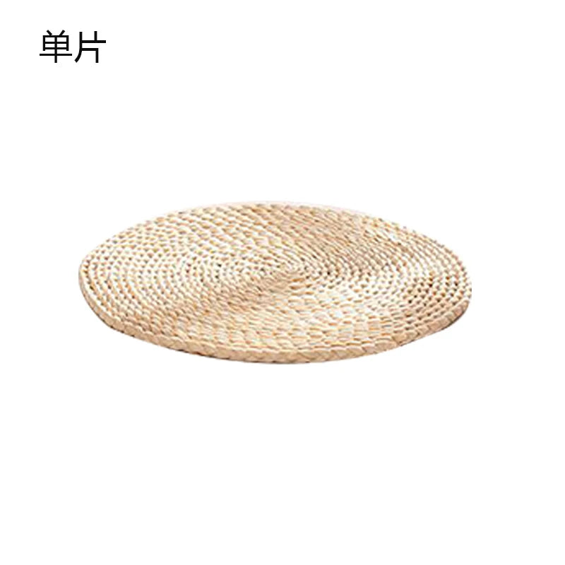 coussin sol rond tissé motifs circulaires paille souple opaque naturel 30cm 40cm
