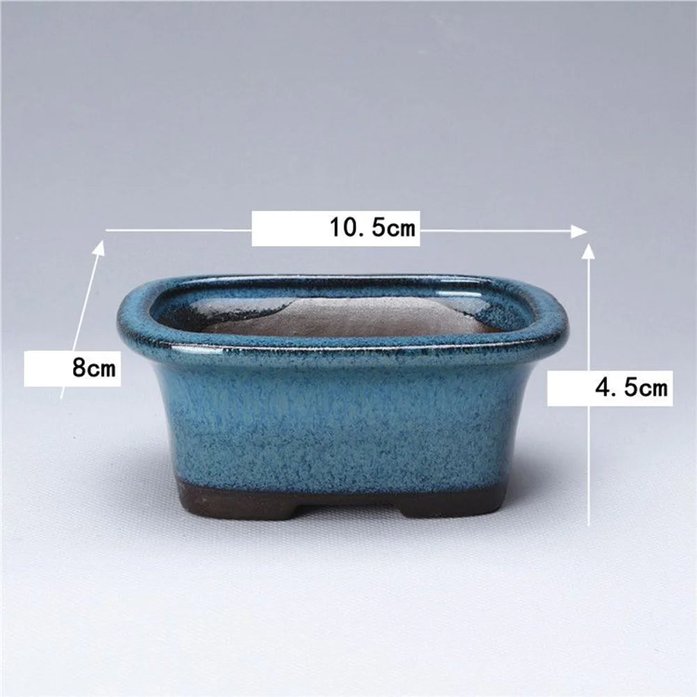 pots bonsaï chinois céramique porcelaine bleu brun texture grès effet craquelé classique artisanal
