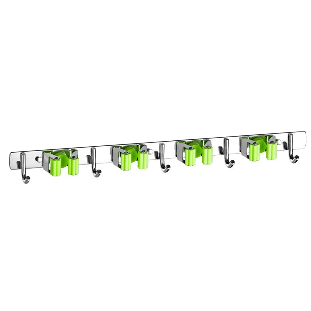 porte balais argenté vert clair adhésif mur moderne hooks rangement outils nettoyage